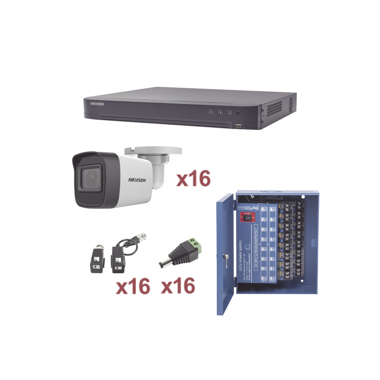 KH1080P16BW KIT TurboHD 1080p / DVR 16 Canales / 16 Cámaras Bala (exterior 2.8 mm) / Transceptores / Conectores / Fuente de Poder Profesional