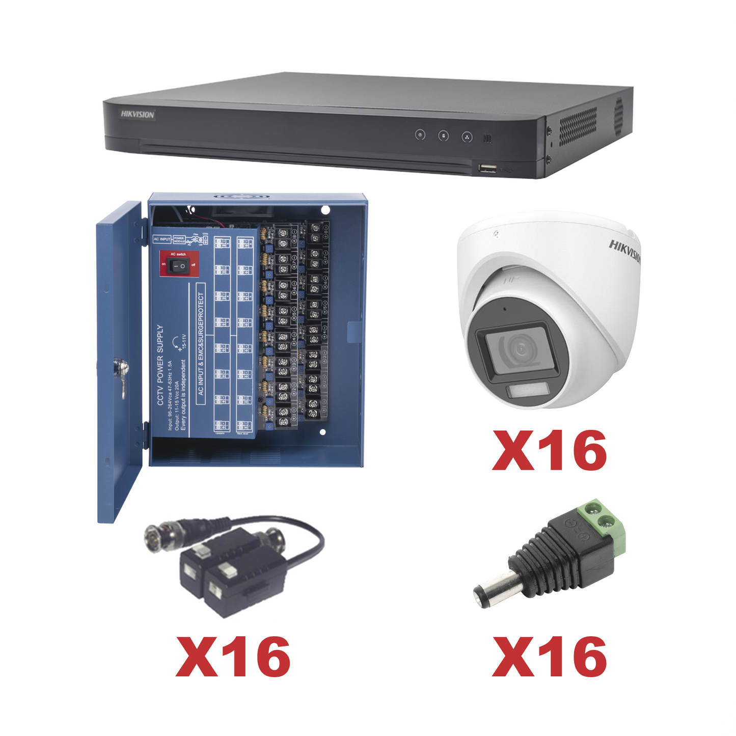 KH1080P16DW KIT TurboHD 1080p / DVR 16 Canales / 16 Cámaras Turret con Audio Integrado (Exterior 2.8 mm) / Transceptores / Conectores / Fuente de Poder Profesional