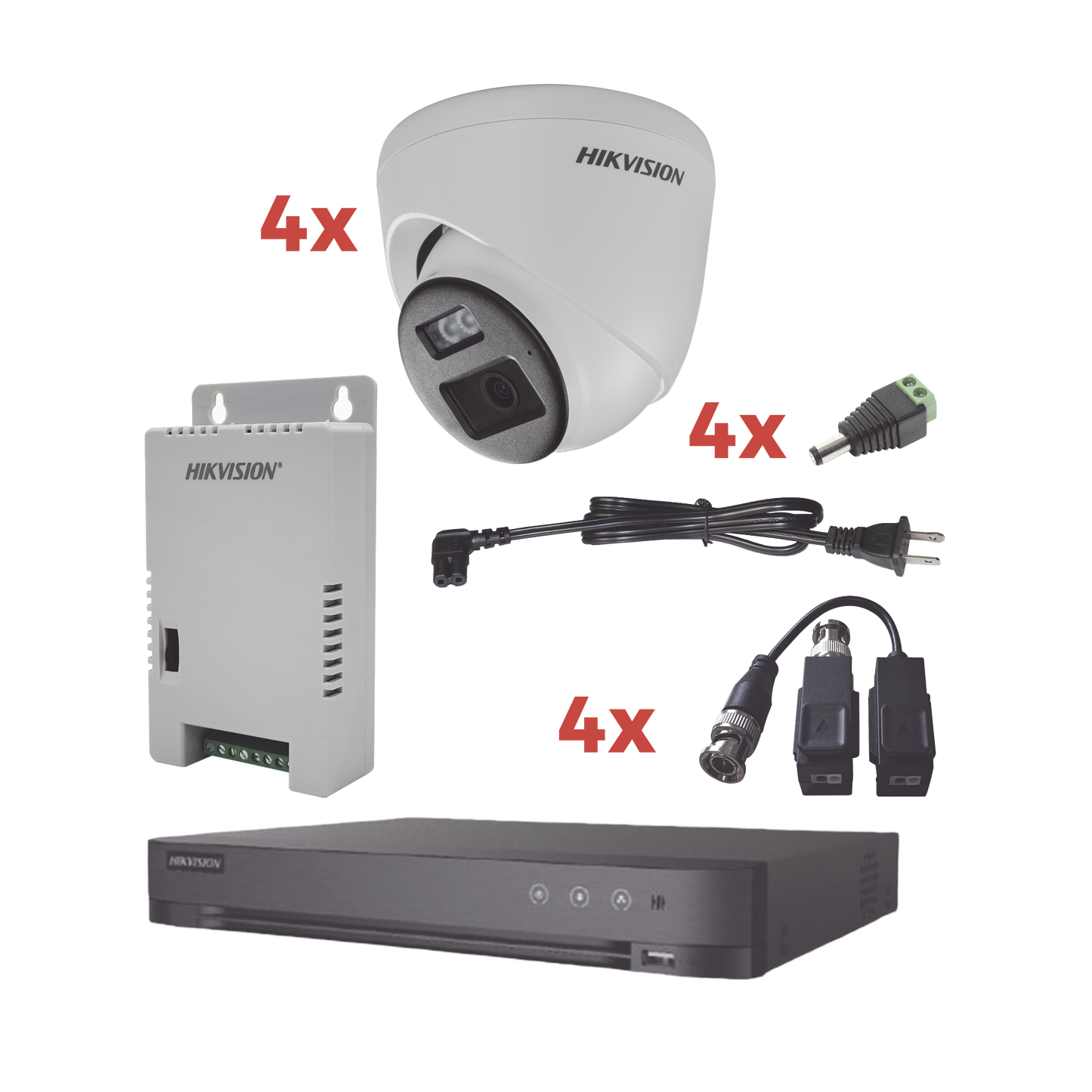KH-1080P-4E-TWA Kit Audio Bidireccional TurboHD 1080p / DVR 4 Canales / 4 Cámaras Eyeball (Exterior) con Bocina y Microfóno Integrado / 1 Fuente de Poder / Accesorios