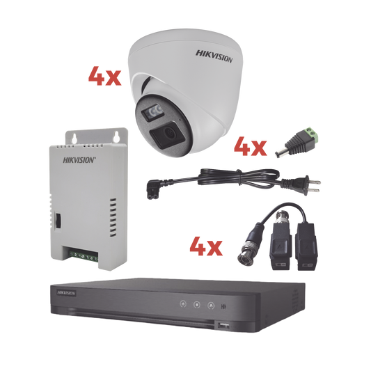 KH-1080P-4E-TWA Kit Audio Bidireccional TurboHD 1080p / DVR 4 Canales / 4 Cámaras Eyeball (Exterior) con Bocina y Microfóno Integrado / 1 Fuente de Poder / Accesorios