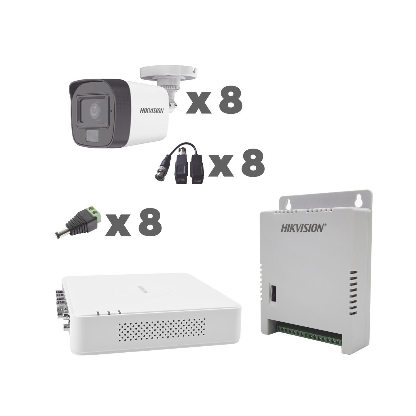 KH1080P8BFH - KIT TurboHD 1080p / DVR 8 Canales con audio por coaxitron / 8 Cámaras con Micrófono Integrado 101° Visión/  luz blanca + IR visión nocturna  / Transceptores / Conectores / Fuente de Poder Profesional