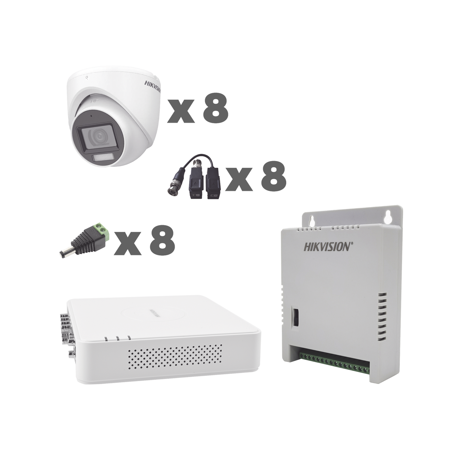 KH1080P8EWFH - KIT TurboHD 1080p / DVR 8 Canales con audio por coaxitron / 8 Cámaras con Micrófono Integrado 101° Visión/  luz blanca + IR visión nocturna  / Transceptores / Conectores / Fuente de Poder Profesional