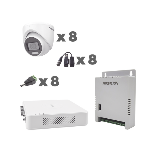 KH1080P8EWFH - KIT TurboHD 1080p / DVR 8 Canales con audio por coaxitron / 8 Cámaras con Micrófono Integrado 101° Visión/  luz blanca + IR visión nocturna  / Transceptores / Conectores / Fuente de Poder Profesional