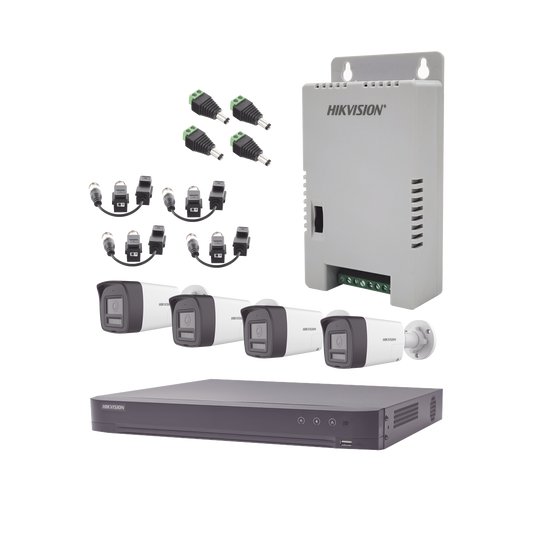 KH-4K-4B-TWA - Kit Audio Bidireccional TurboHD 4K-3K / DVR 4 Canales 4K / 4 Cámaras Bala (Exterior) con Bocina y Microfóno Integrado 3K / 1 Fuentes de Poder / Accesorios