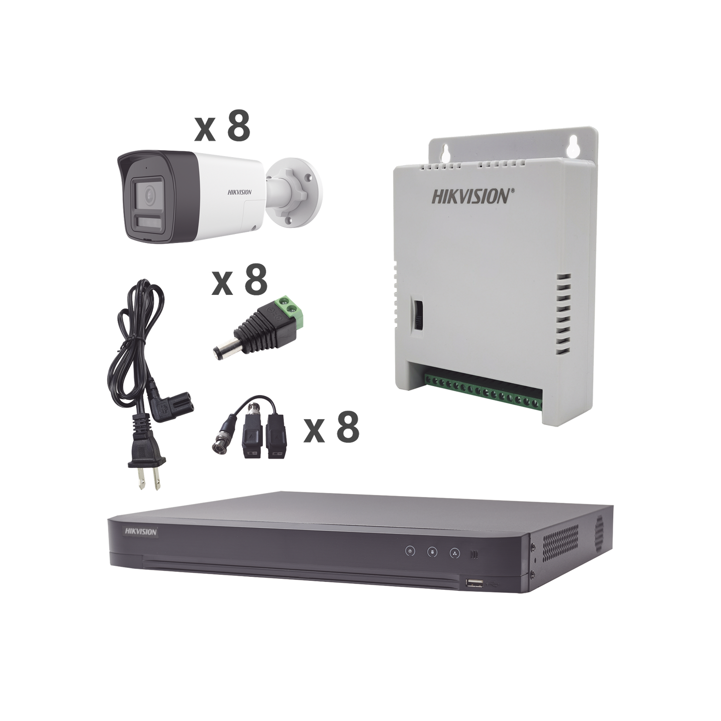 KH4K8BTWA - Kit Audio Bidireccional TurboHD 4K-3K / DVR 8 Canales 4K / 8 Cámaras Bala (Exterior) con Bocina y Microfóno Integrado 3K / 1 Fuentes de Poder / Accesorios