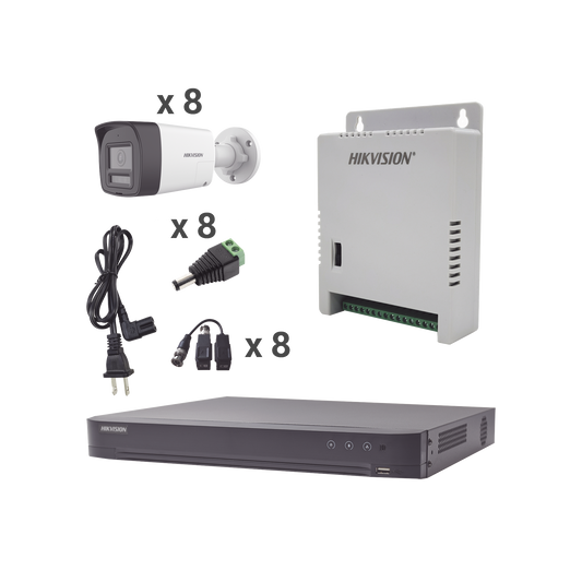 KH4K8BTWA - Kit Audio Bidireccional TurboHD 4K-3K / DVR 8 Canales 4K / 8 Cámaras Bala (Exterior) con Bocina y Microfóno Integrado 3K / 1 Fuentes de Poder / Accesorios