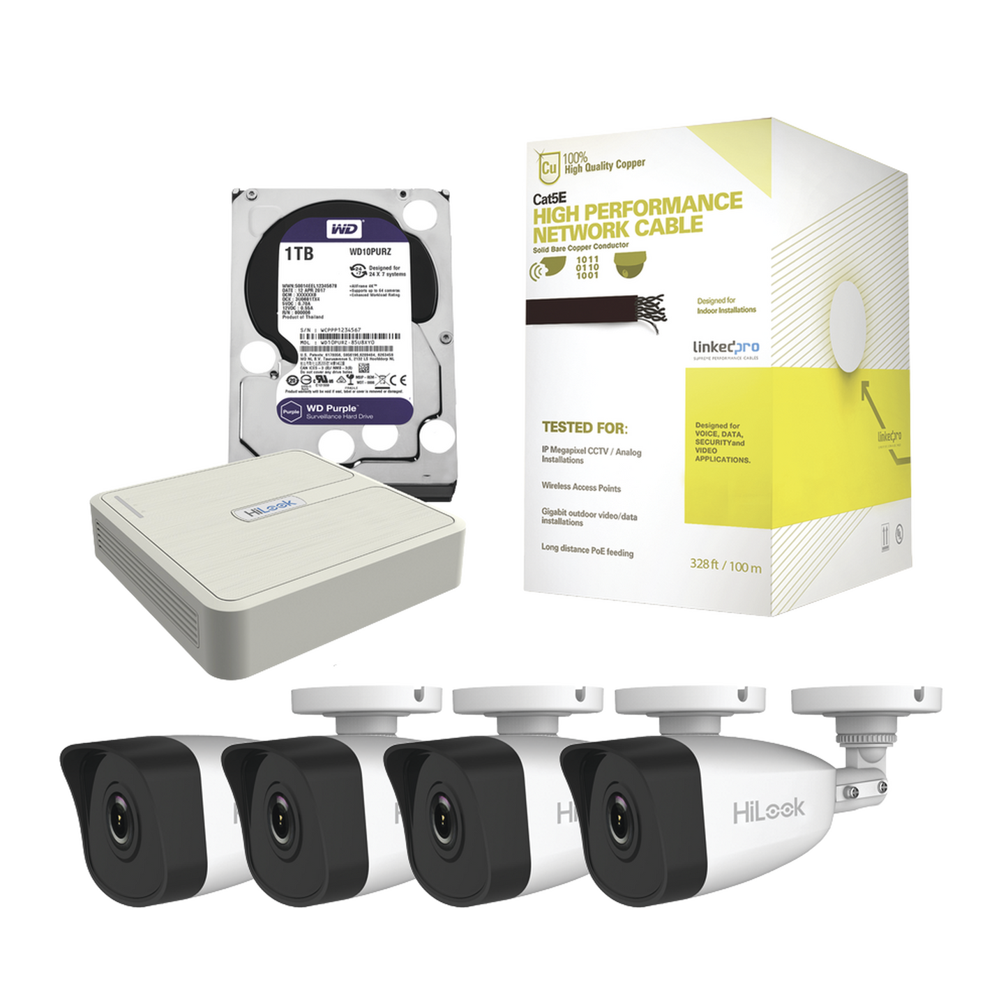 KHL4B/1TB Kit IP 4 Megapixel / NVR de 4 Canales / 4 Cámaras IP / Bobina de Cable de 100 mts / Disco Duro 1 TB