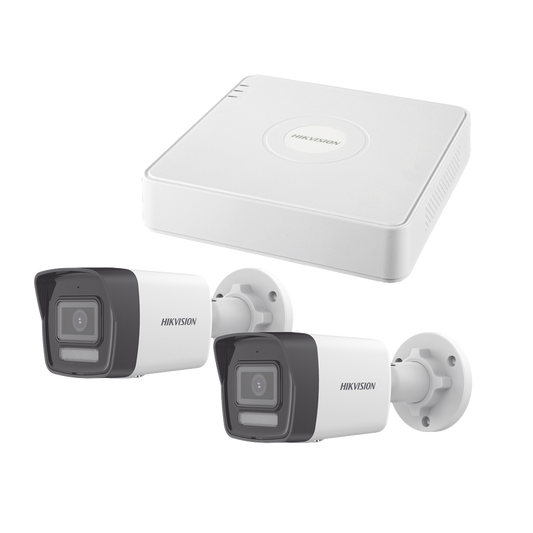 KIPCSTART - Kit IP 1080p (2 Megapixel) / NVR de 4 Canales con 4 Puertos PoE / 2 Cámaras Bala IP con Microfono Integrado / ColorVu Lite y ACUSENSE Lite
