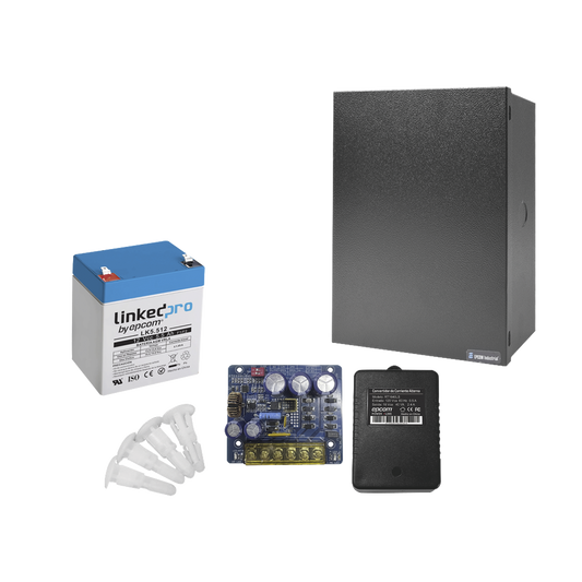 KIT16B3LK5 Kit con fuente PLB3 con salida de 12 Vcc a 4 Amper, incluye transformador y batería de 12 V a  5.5 Amper