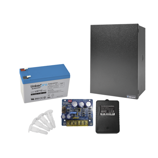 KIT16B3LK7 Kit con fuente PLB3 con salida de 12 Vcc a 4 Amper, incluye transformador y batería de 12 V a 7 Amper