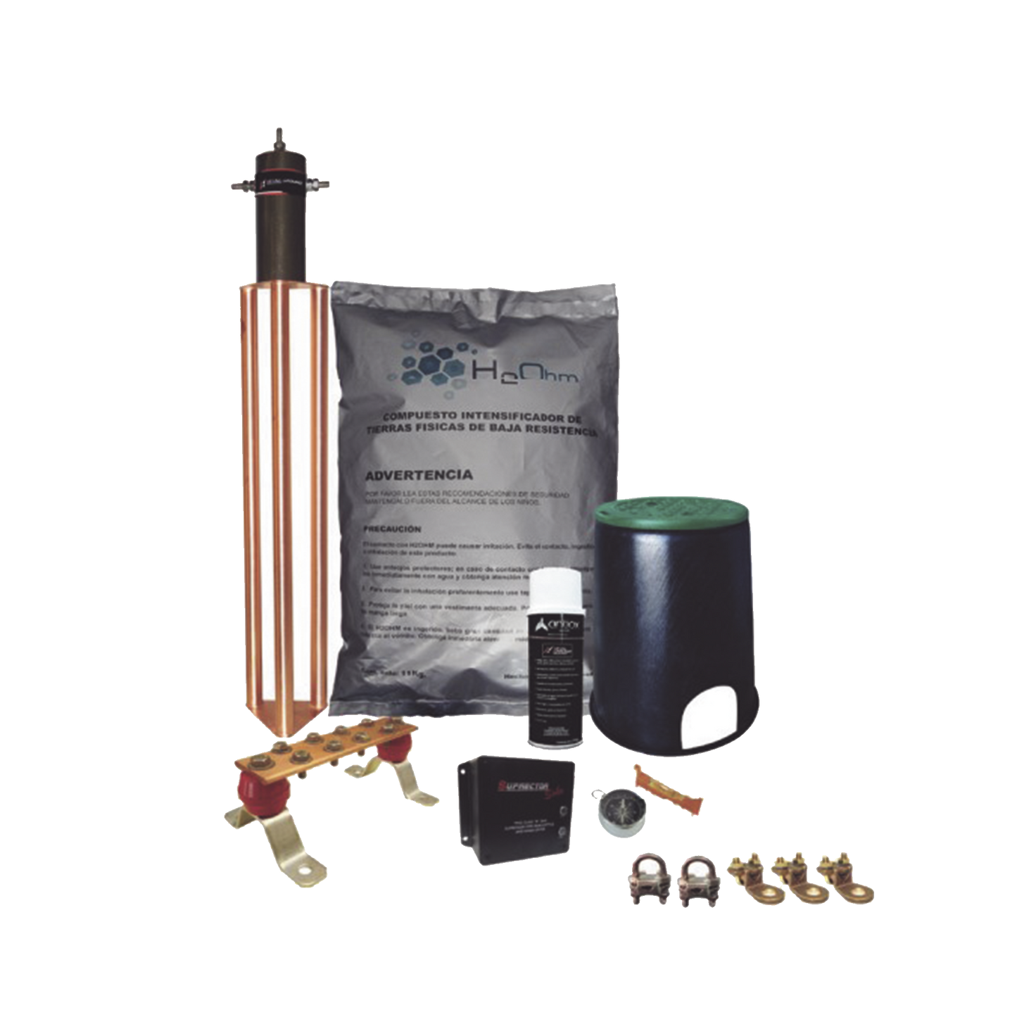 KITMASTERTG-CONMV2 - Kit de Tierra Física con Electrodo Magnetoactivo de 45 AMP Y Supresor de Picos SOHO
