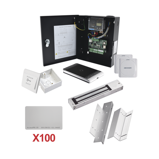 KIT-TARJETA-01 Kit de Control de Acceso con TARJETA para 1 Puerta con lector de Entrada y Salida  / TODO INCLUIDO / Software IVMS4200 incluido