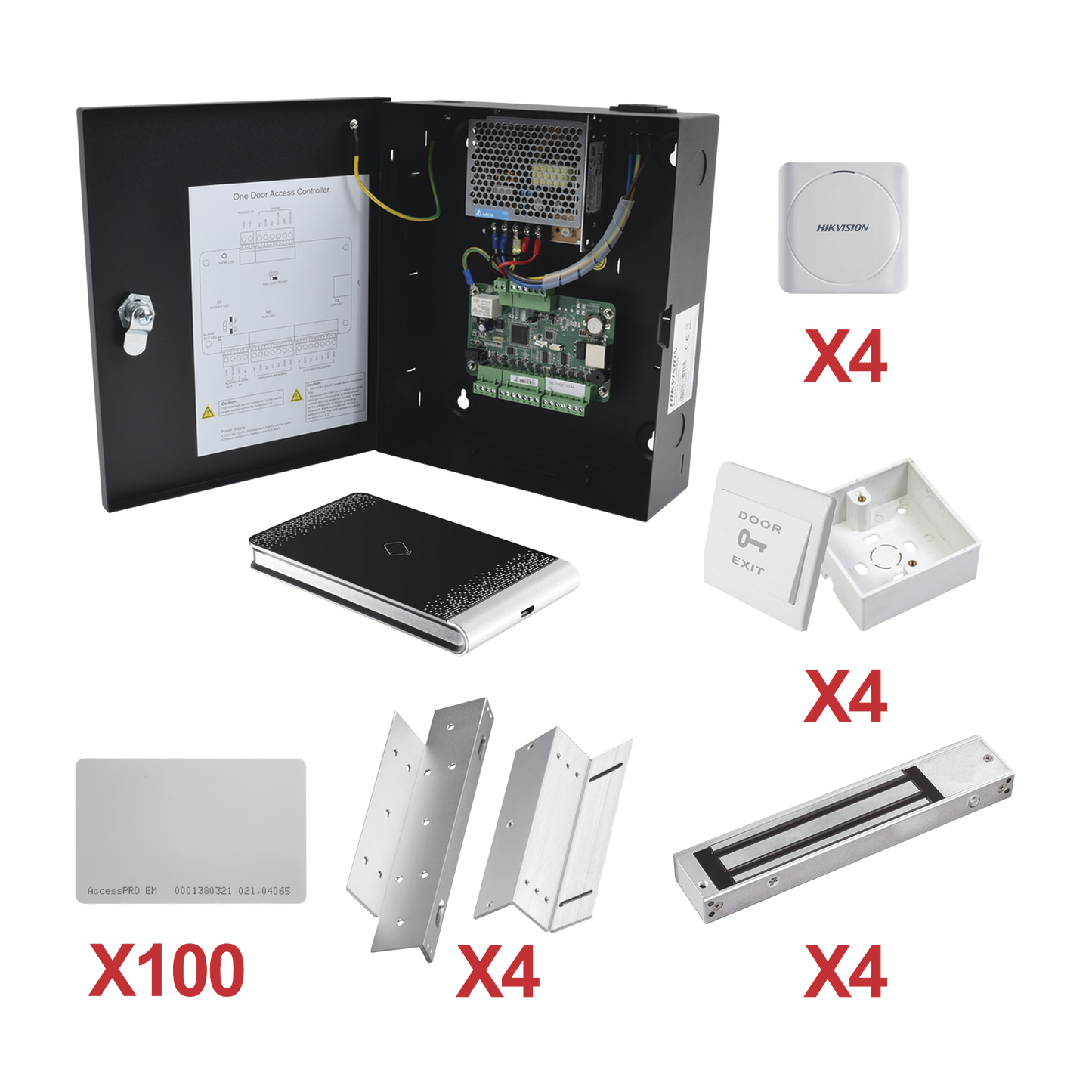 KIT-TARJETA-04 Kit de Control de Acceso con TARJETA para 4 Puertas  / TODO INCLUIDO / Software IVMS4200 incluido