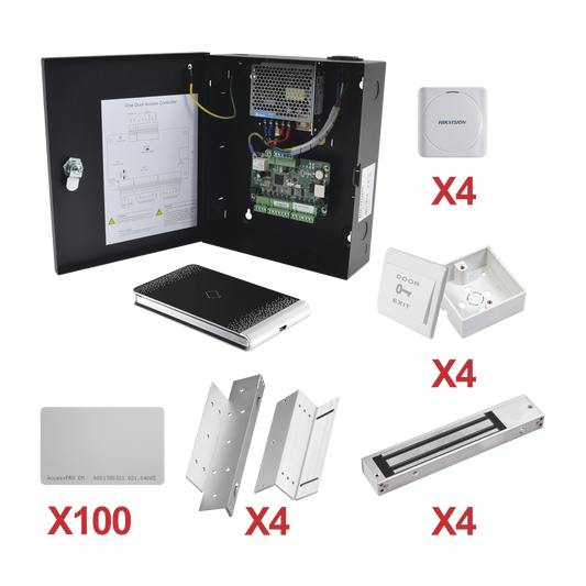 KIT-TARJETA-04 Kit de Control de Acceso con TARJETA para 4 Puertas  / TODO INCLUIDO / Software IVMS4200 incluido