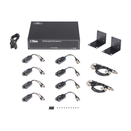 KITTT8PVTURBOX Kit de TRANSCEPTOR ACTIVO DE 8 CANALES / VIDEO+PODER en un solo Cable UTP / 150 metros en 4K, 200 metros en 5 MP/ Envía 36 Vcc y Recibe 12 Vcc / TODO INCLUIDO PARA RACK / Compatible con cámaras HD-TVI/CVI/AHD/CVBS / INSTALACIÓN LIMPIA