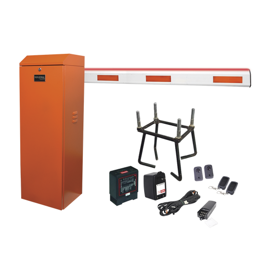 KIT-XBS-LEDRN Kit COMPLETO Barrera Derecha XB Naranja / Brazo de 5 Metros con Iluminacion LED Rojo-Verde / Incluye Sensor de masa, Transformador, Lazo, Ancla, Fotoceldas 2 Controles Inalámbricos