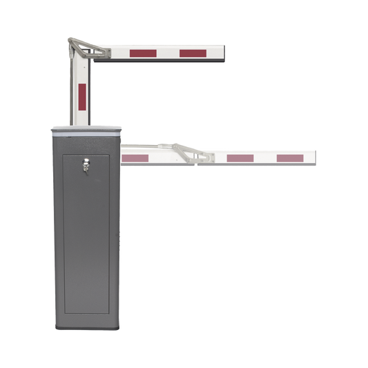 KT-XBF-RBA3 - Kit de Barrera Vehicular Derecha y Brazo ARTICULADO de 3 Metros / Finales de Carrera Ajustables por Programación / Movimiento Fluido / Diseño Elegante Color Gris / Con Corona Led Semaforizada