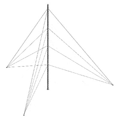 KTZ-45E-051 Kit de Torre Arriostrada de Piso de 51 m Altura con Tramo STZ45 Galvanizado Electrolítico (No incluye retenida).