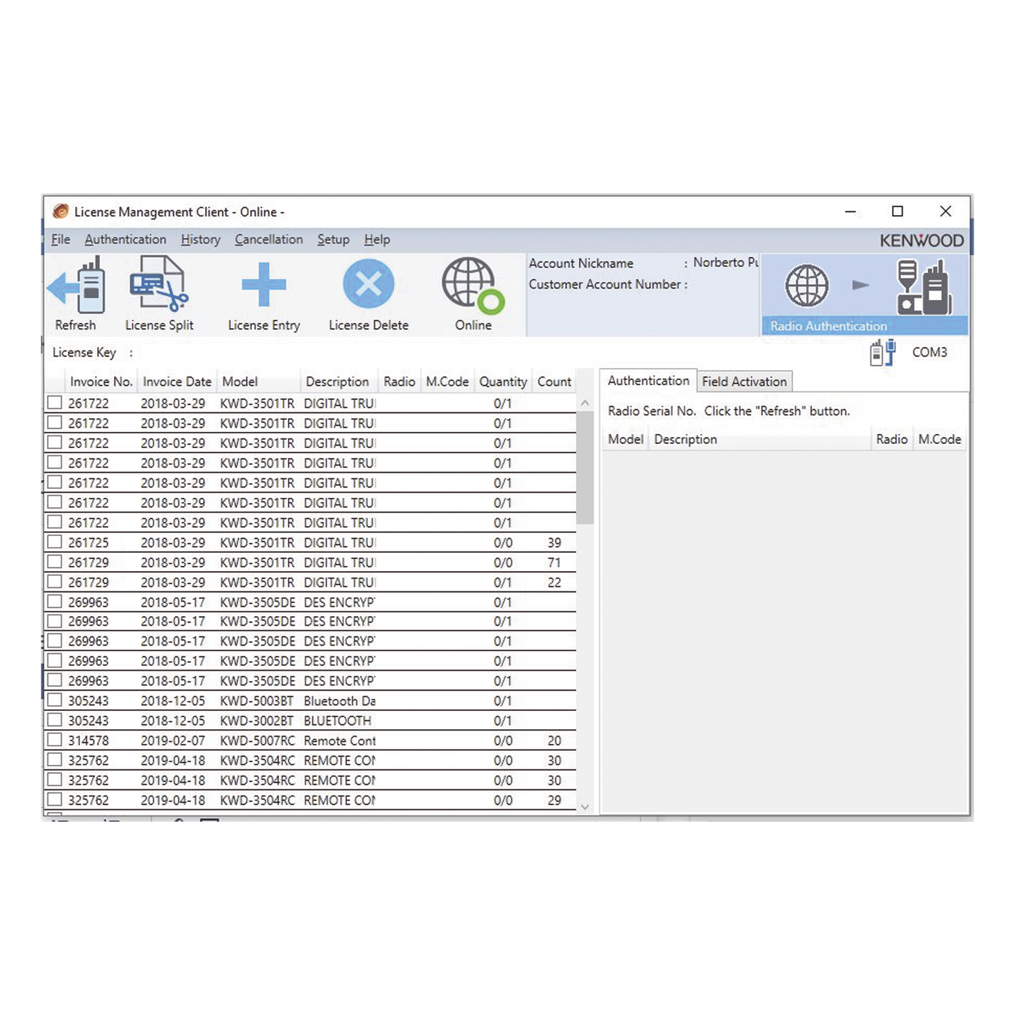 L5000 - Registro de cuenta de licencias para KPT-300