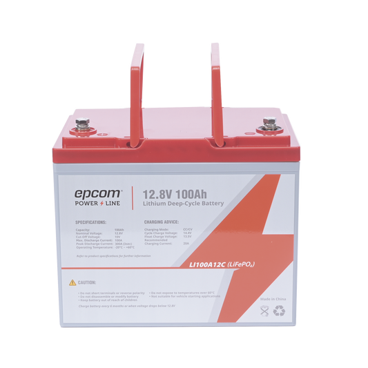LI100A12CV Batería de Litio Ciclo Profundo, 12.8 Vcc 100Ah (LiFePO4 de Celdas Cilíndricas) Válvula de Alivio, Solar, Marina, Máximo 100 A de Descarga