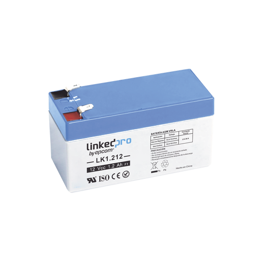 LK1.212 Batería 12 V / 1.2 Ah / UL / 5 Años vida útil promedio / Para uso en equipo electrónico /Alarmas de Intrusión / Incendio/ Control de acceso / Video Vigilancia / Terminales F1  ( Incluye adaptador para terminal F2 ).