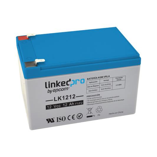 LK1212 Batería 12 Vcc / 12 Ah / UL / Tecnología AGM-VRLA / Para uso en equipo electrónico, Alarmas de Intrusión / Incendio/ Control de acceso / Video Vigilancia / Terminales F1 ( Incluye adaptador para terminal F2 ) .