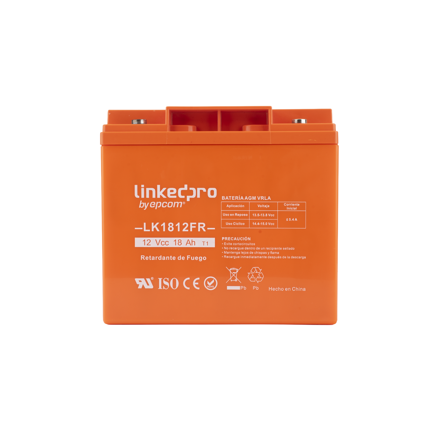 LK1812FR - Batería 12 V / 18 Ah / UL / Tecnología AGM / Vida útil promedio de 5 años / Retardante a la Flama / Para uso en equipo electrónico, Alarmas de Intrusión / Incendio/ Control de acceso / Video Vigilancia / TermInale