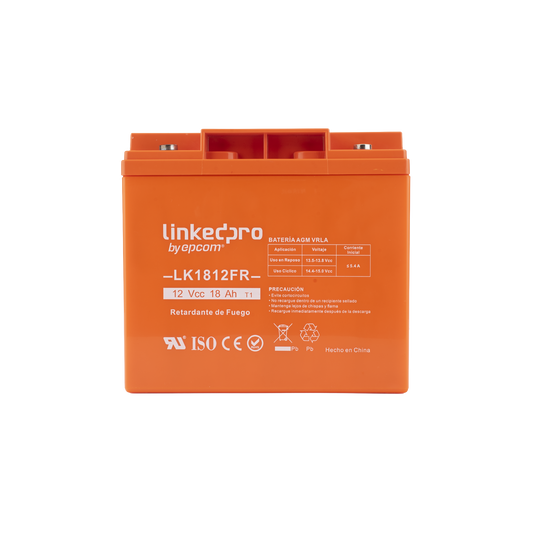 LK1812FR - Batería 12 V / 18 Ah / UL / Tecnología AGM / Vida útil promedio de 5 años / Retardante a la Flama / Para uso en equipo electrónico, Alarmas de Intrusión / Incendio/ Control de acceso / Video Vigilancia / TermInale