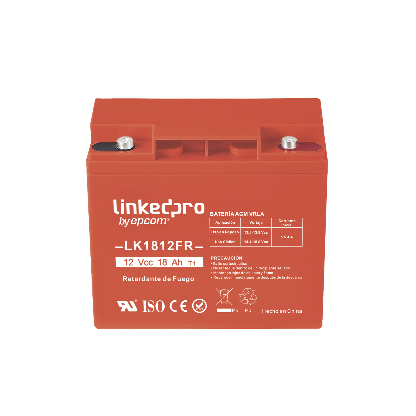 LK1812FR Batería 12 Vcc / 18 Ah / UL / Tecnología AGM-VRLA / Retardante a la Flama / Para uso en equipo electrónico, Alarmas de Intrusión / Incendio/ Control de acceso / Video Vigilancia / Terminales  T1 ( M5 ) .