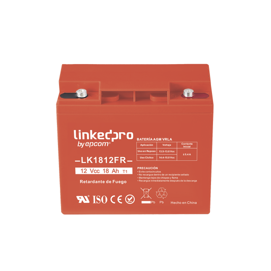 LK1812FR Batería 12 Vcc / 18 Ah / UL / Tecnología AGM-VRLA / Retardante a la Flama / Para uso en equipo electrónico, Alarmas de Intrusión / Incendio/ Control de acceso / Video Vigilancia / Terminales  T1 ( M5 ) .