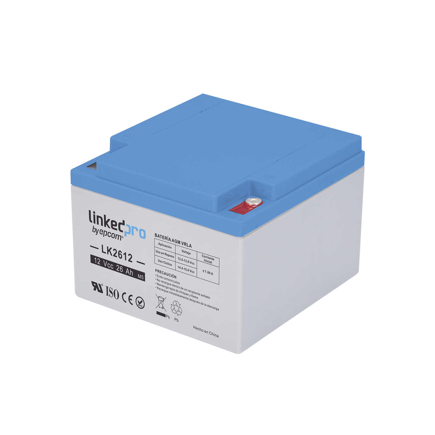 LK2612 Batería 12 Vcc / 26 Ah / UL / Tecnología AGM-VRLA / Para uso en equipo electrónico, Alarmas de Intrusión / Incendio/ Control de acceso / Video Vigilancia / Terminales M5 .