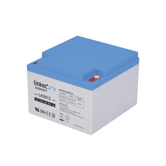 LK2612 Batería 12 Vcc / 26 Ah / UL / Tecnología AGM-VRLA / Para uso en equipo electrónico, Alarmas de Intrusión / Incendio/ Control de acceso / Video Vigilancia / Terminales M5 .