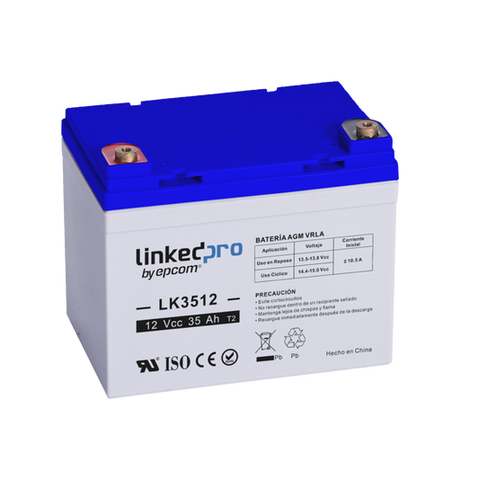 LK3512 - Batería 12 V / 35 Ah / UL / Tecnología AGM / Vida útil promedio de 5 años / Para uso en equipo electrónico, Alarmas de Intrusión / Incendio / Control de acceso / Video Vigilancia / Terminales T1