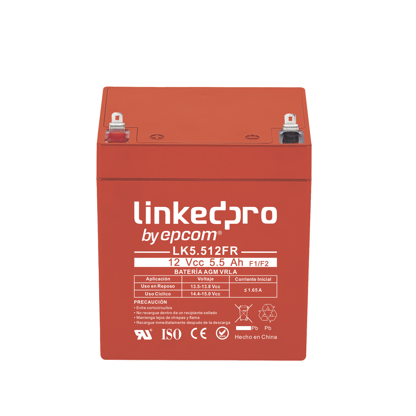 LK5.512FR Batería 12 Vcc / 5.5 Ah / UL / Tecnología AGM-VRLA / Retardante a la Flama / Para uso en equipo electrónico, Alarmas de Intrusión / Incendio/ Control de acceso / Video Vigilancia / Terminales F1 y F2.