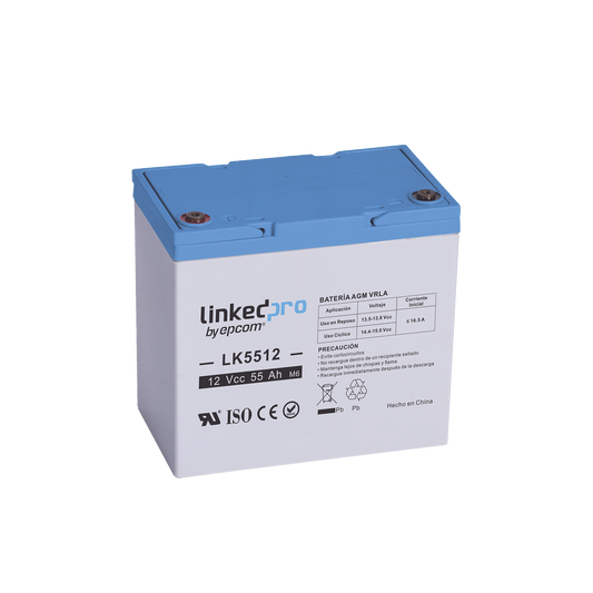 LK5512 Batería 12 Vcc / 55 Ah / UL / Tecnología AGM-VRLA / Para uso en equipo electrónico, Alarmas de Intrusión / Incendio/ Control de acceso / Video Vigilancia / T2