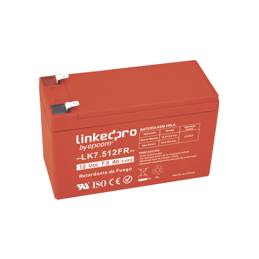 LK7.512FR Batería 12 Vcc / 7.5 Ah / UL / Tecnología AGM-VRLA / Retardante a la Flama / Para uso en equipo electrónico, Alarmas de Intrusión / Incendio/ Control de acceso / Video Vigilancia / Terminales F1 ( Incluye adaptador para termina