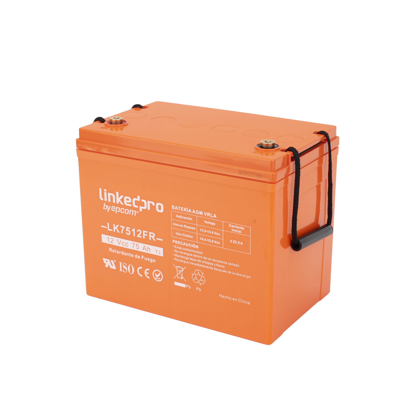 LK7512FR - Batería 12 V / 75 Ah / UL / Tecnología AGM-VRLA / Vida útil promedio de 5 años / Retardo a la flama / Para uso en equipo electrónico, Alarmas de Intrusión / Incendio/ Control de acceso / Video Vigilancia / Termina