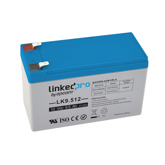 LK9.512 Batería 12 Vcc / 9.5 Ah / UL / Tecnología AGM-VRLA / Para uso en equipo electrónico, Alarmas de Intrusión / Incendio/ Control de acceso / Video Vigilancia / Terminales F1 ( Incluye adaptador para terminal F2 ).