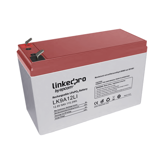 LK9A12LI - Batería de Litio 12.8 Vcc / 9 Ah / Tecnología LiFePO4 /2000 Ciclos de Vida/ Para uso en equipo electrónico, UPS (litio) / Incendio/ Control de acceso / Video Vigilancia / Terminales F1 ( Incluye adaptador para terminal F2 )