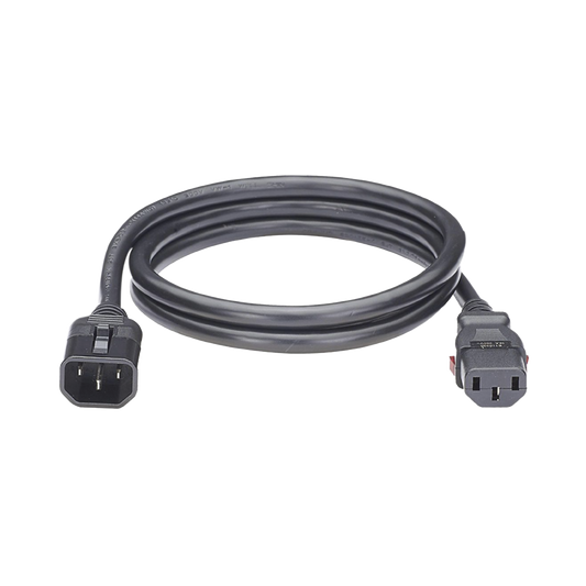 LPCA12-X - Cable de Alimentación Eléctrica Con Bloqueo de Seguridad, de IEC C14 a IEC C13, 1.2 Metros de Largo, Color Negro, Paquete de 10 Piezas