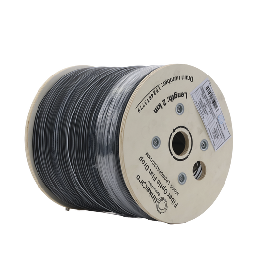 LPDROPA22C/2KM Carrete de 2 km de Fibra Óptica Drop Plana, Interior/Exterior G.657A2 Monomodo de 2 hilos (bifibra), Dieléctrica, Forro Negro
