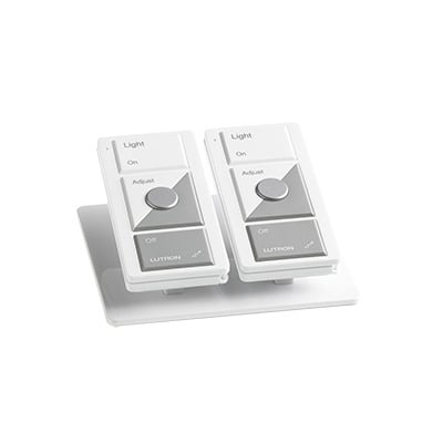 LPED2WH Base de mesa para dos controles remotos inalámbricos LUTRON. Con goma para evitar deslizamiento.