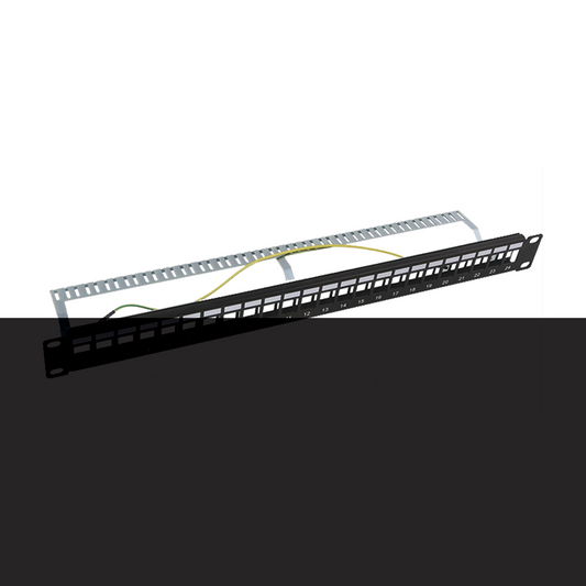 LP-PP-23-STP-BK-24P - Patch Panel Modular Blindado (STP) de 24 Puertos, con Barra para Organizar Cable