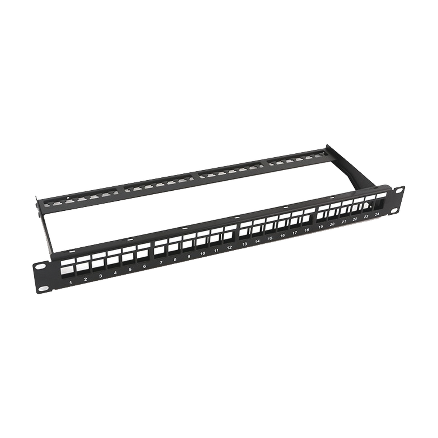 LP-PP-23-UTP-BK-24P - Patch Panel Modular sin Blindaje de 24 Puertos, 1U, con Barra para Organizar Cable