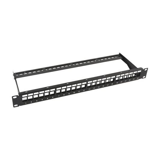 LP-PP-23-UTP-BK-24P - Patch Panel Modular sin Blindaje de 24 Puertos, 1U, con Barra para Organizar Cable