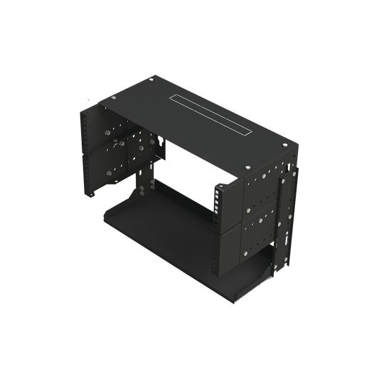 LP-REP-1205-CH Rack Abierto de montaje en Pared, de 19in, 5 Unidades de rack, Profundidad Ajustable (8 a 12) con Charola de Uso Múltiple.