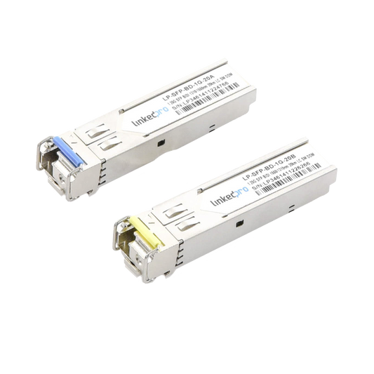 LP-SFP-BD-1G-20 - Transceptores Ópticos Bidireccionales SFP (Mini-Gbic) / Monomodo 1310 & 1550 nm / 1.25 Gbps / 1000BASE-BX / Conector LC/UPC Simplex / DDM / Hasta 20 km / 2 Piezas