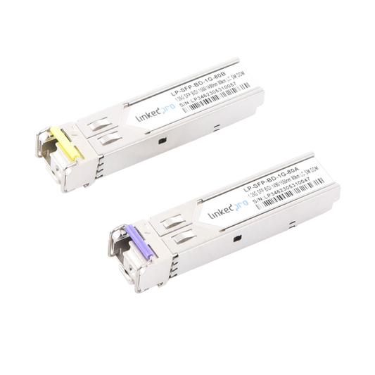 LP-SFP-BD-1G-80 - Transceptores Ópticos Bidireccionales SFP (Mini-Gbic) / Monomodo 1490 & 1550 nm / 1.25 Gbps / 1000BASE-BX / Conector LC/UPC Simplex / DDM / Hasta 80 km / 2 Piezas