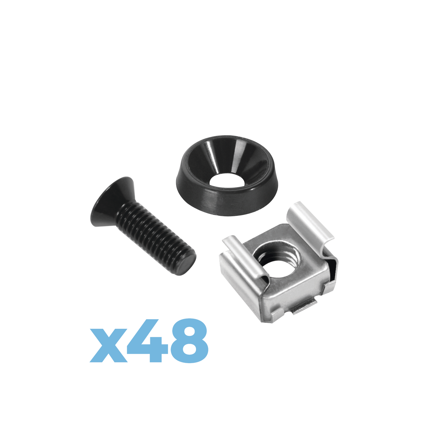 LP-TAT-48 - Juego de 48 Tornillos con 48 Arandelas y 48 Tuercas Enjauladas para Rack LINKED PRO