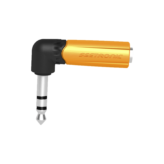 MP3-PM-R Conector Estéreo | 1/4in - 1/4in | Conector de angulo recto | Adaptador de Carcasa de Plastico